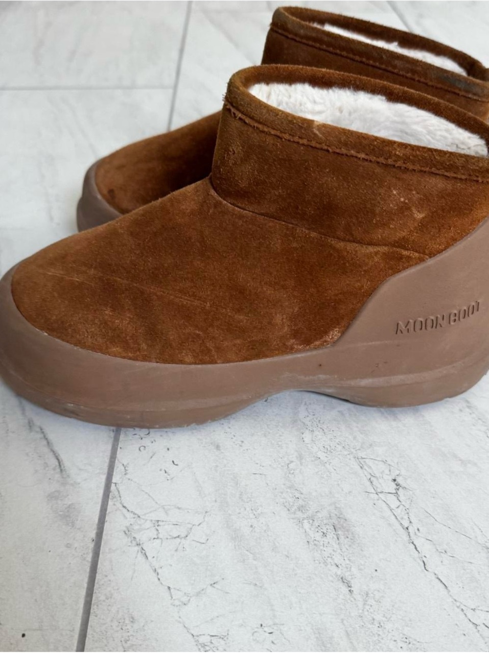 Moon Boot Kids Chestnut Brown Suede Slip-On Booties